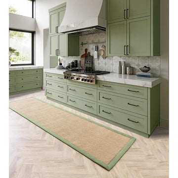 Sisal Modern Plain Cotton Border Natural-Fibre Ribbed Textured Flatweave Natural/Sage Green Runner-Asiatic Carpets-Rug Love - The Most Loved Rug Store